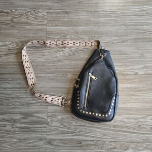 Black Crossbody Bag with Gold Accents